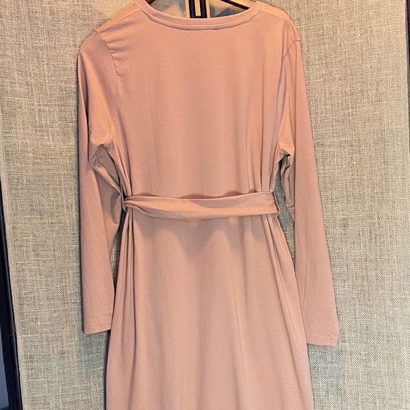 NWT! women's Threadbare Maternity tie belt long sleeve midi dress taupe 10 baby - Picture 6 of 6
